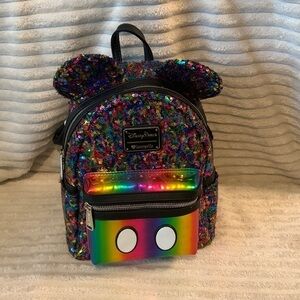 DISNEY Parks Loungefly Sequin Mickey Mouse Ears Rainbow Pride Mini Backpack New